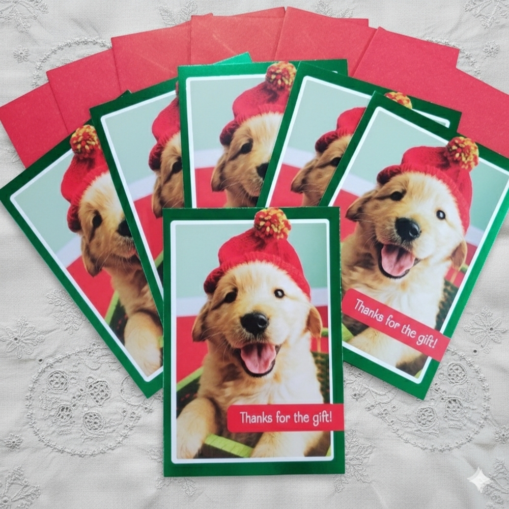 Thank You 6-Pack Hallmark Cards Golden Dog Winter Gift Holiday Christmas